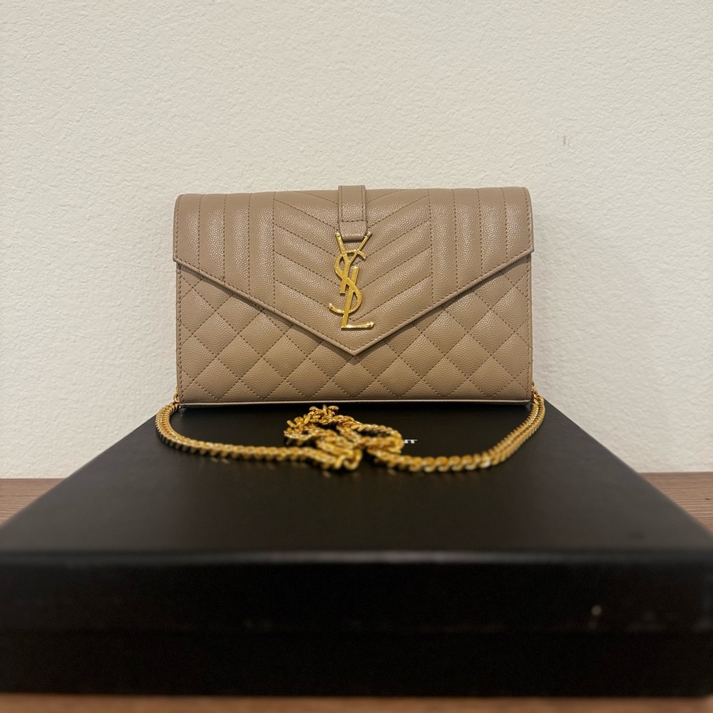 Yves Saint Laurent Beige Quilted Leather Clutch